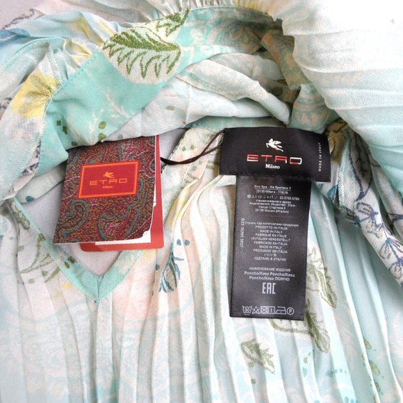 NWT$1000 ETRO Paisley Plisse Pleated Tie Back Light Blue Poncho One Size - Picture 12 of 15